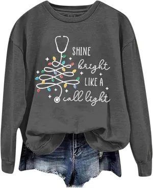 Crewneck Hoodies for Women Christmas Printed Sweatshirts Trendy Loose Pullover Long Sleeve Tops Oversized Clothes