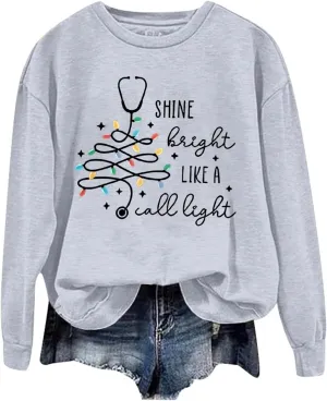 Crewneck Hoodies for Women Christmas Printed Sweatshirts Trendy Loose Pullover Long Sleeve Tops Oversized Clothes