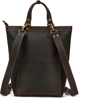 CSCDD Male and Female Tote Backpack Backpack Large Capacity Carrying Vintage Leather Backpack Cowhide Briefcase