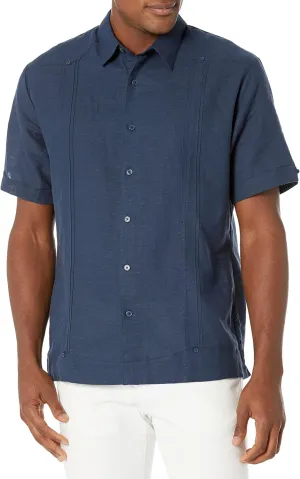 Cubavera Men's Linen Blend No Pocket Short Sleeve Guayabera Shirt