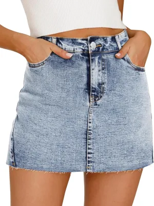 Denim Skort for Women Denim Mini Skirt Casual High Waist Stretch Jean Skirt with Pockets