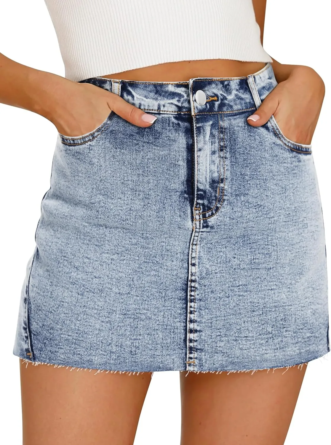 Denim Skort for Women Denim Mini Skirt Casual High Waist Stretch Jean Skirt with Pockets