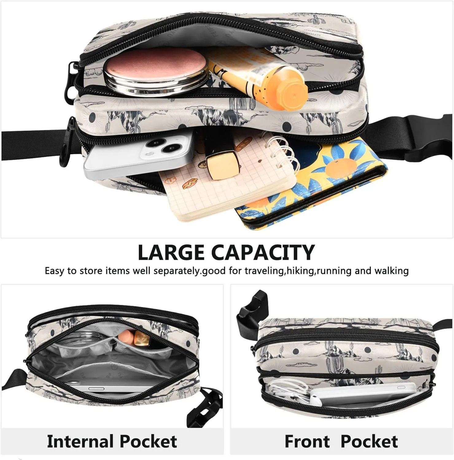 Desert Adventure Cactus Women Fanny Packs Waterproof Hip Bag Belt Purse Cute Travel Waist Pouch