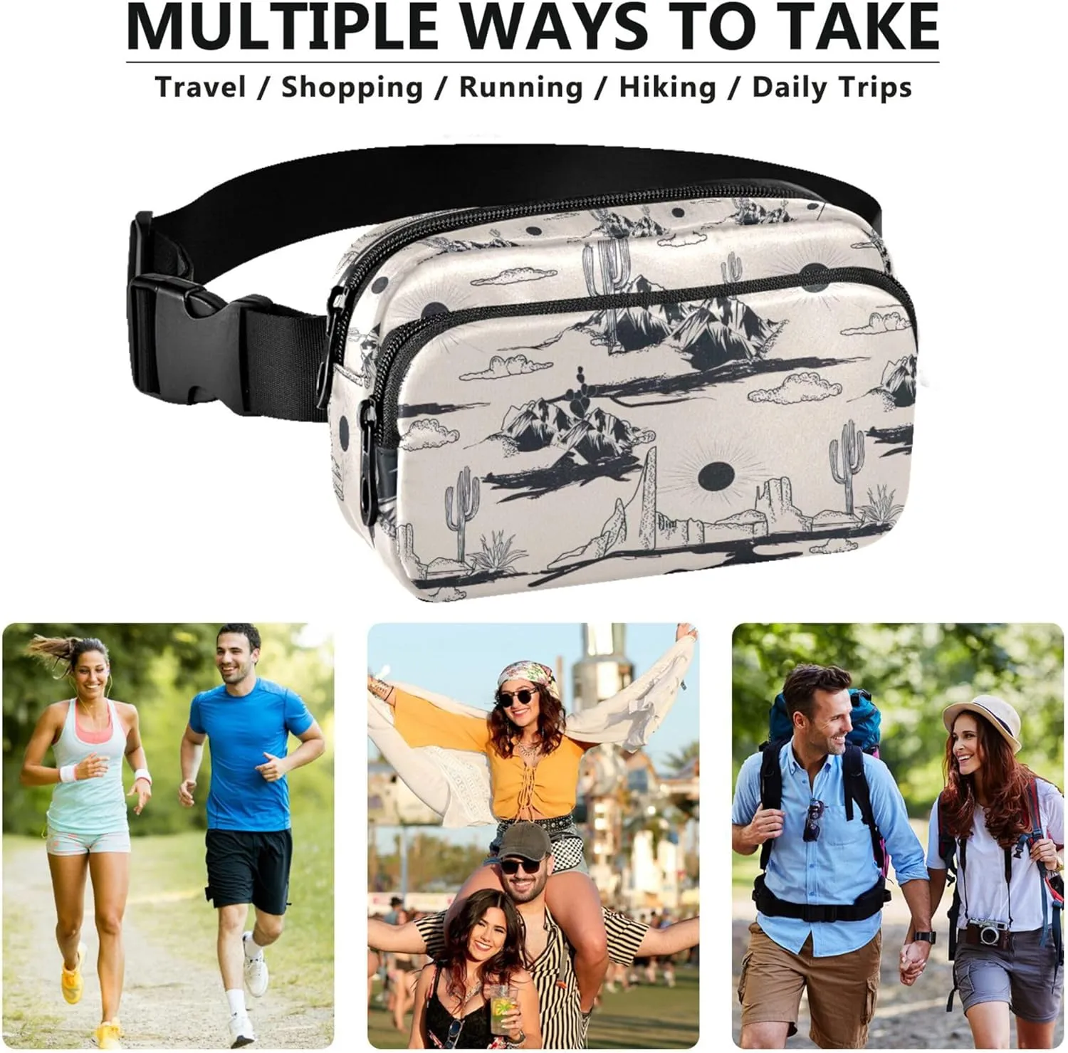 Desert Adventure Cactus Women Fanny Packs Waterproof Hip Bag Belt Purse Cute Travel Waist Pouch