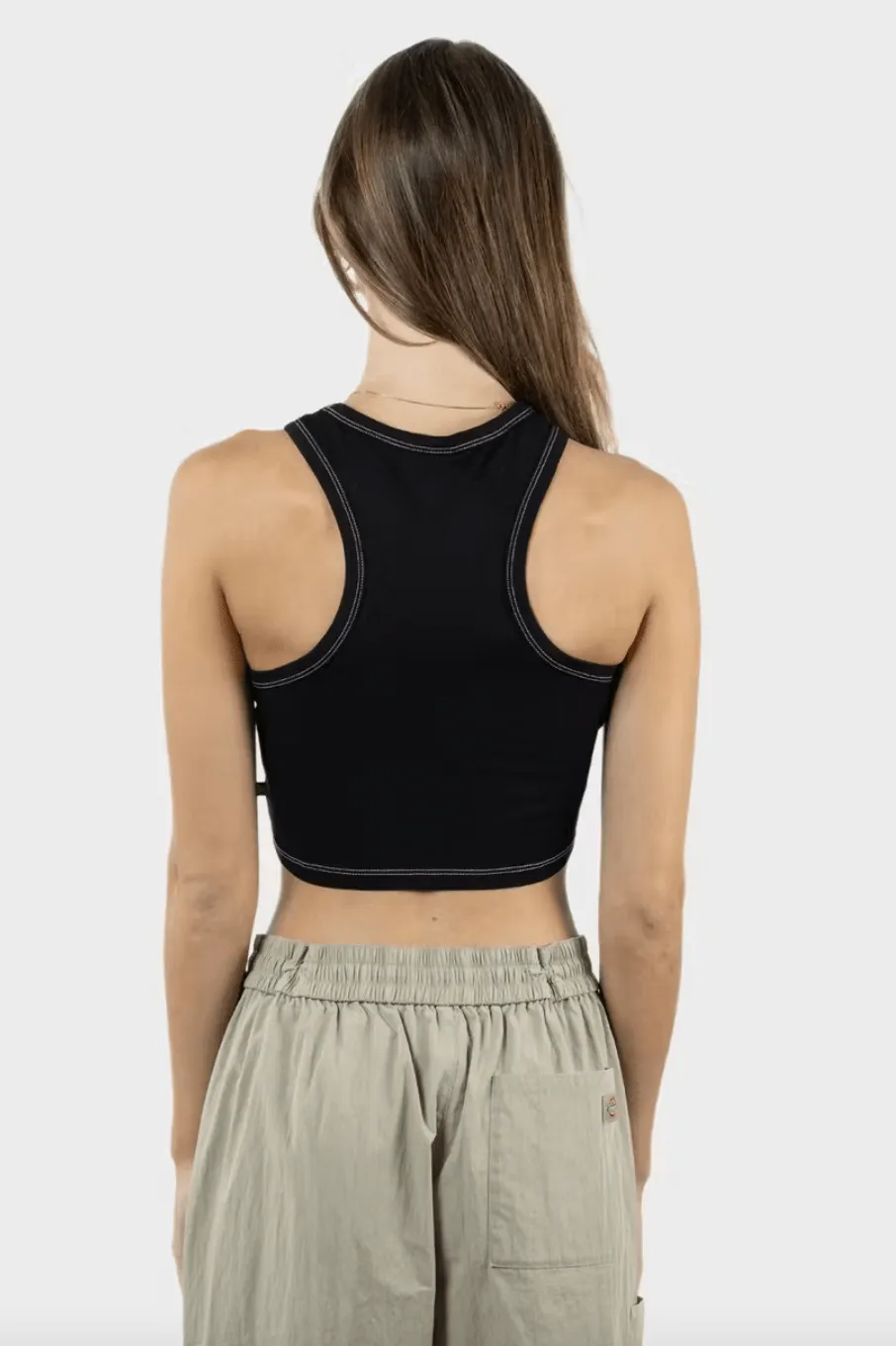 DICKIES LOGO RACER FRONT CROP TANK - BLACK