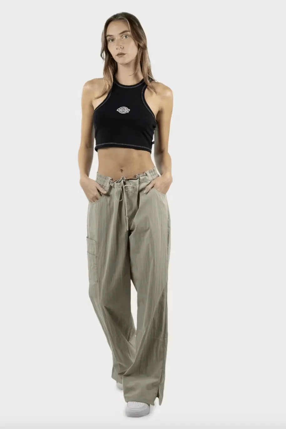 DICKIES LOGO RACER FRONT CROP TANK - BLACK