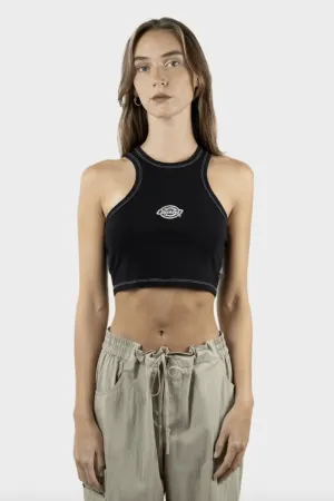 DICKIES LOGO RACER FRONT CROP TANK - BLACK