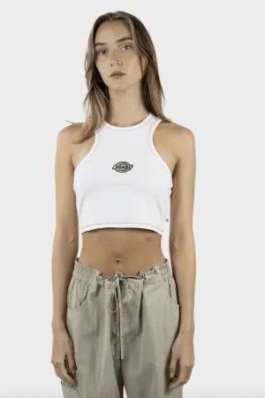 DICKIES LOGO RACER FRONT CROP TANK - WHITE