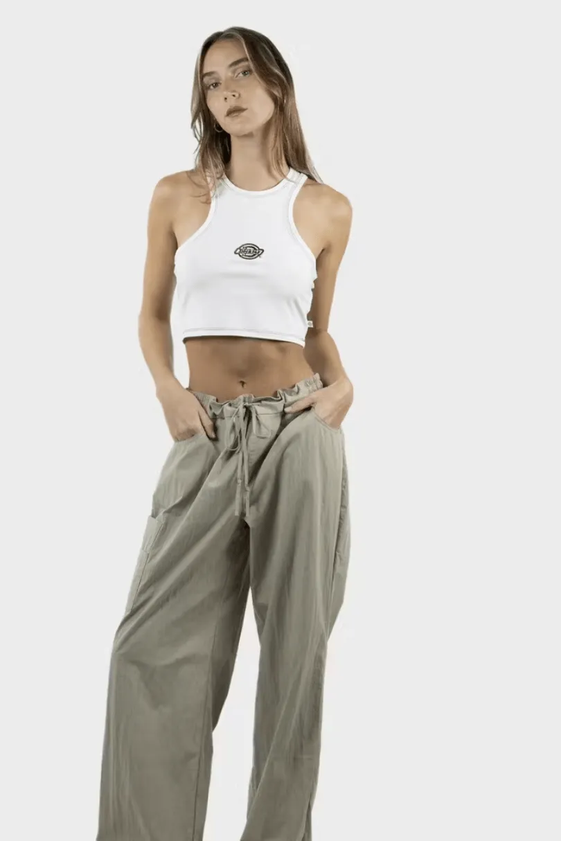 DICKIES LOGO RACER FRONT CROP TANK - WHITE
