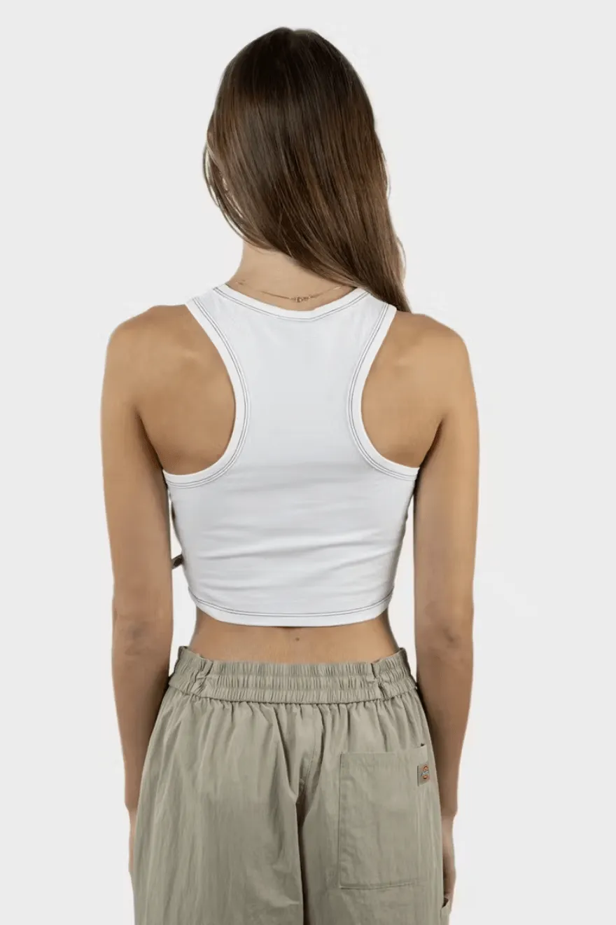 DICKIES LOGO RACER FRONT CROP TANK - WHITE