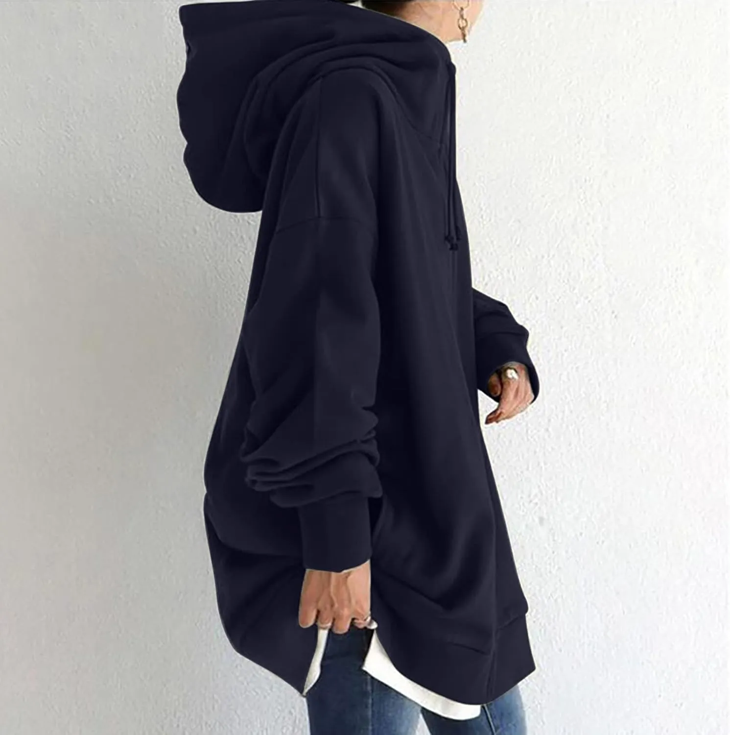DOLKFU Womens Drawstring Long Hoodie Dress Zip Up Pullover Hooded Sweatshirts Casual Clothes Oversized Y2K Winter Tops