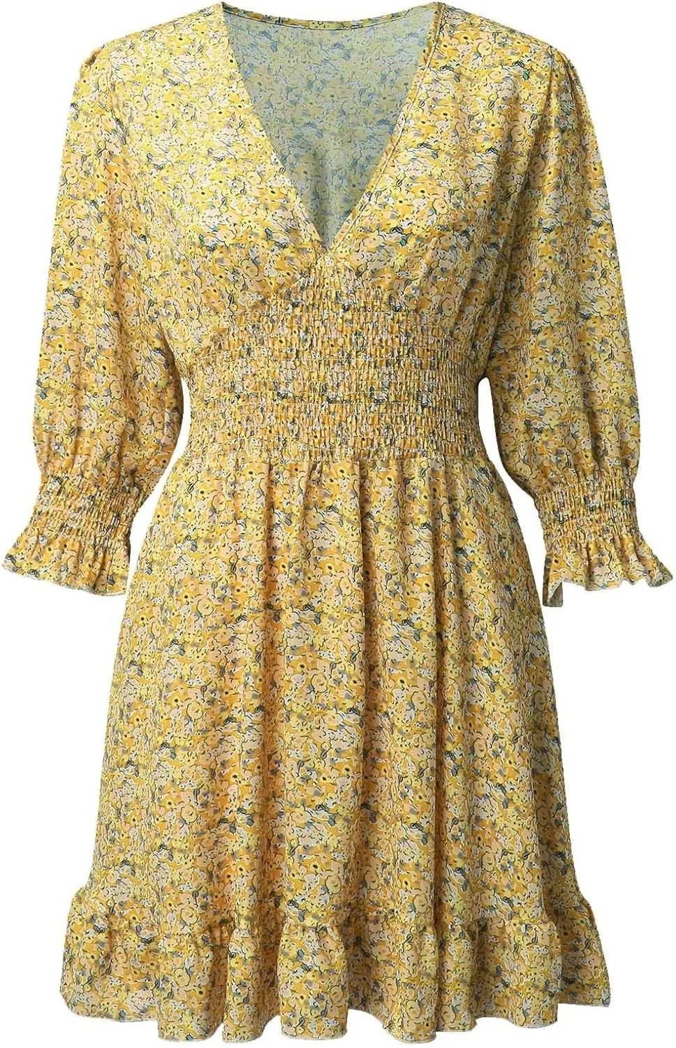 Dresses for Women Floral Midi Dress A-line Skirt Prom Dresses Deep V-Neck Flowy Wedding Guest Dress Beach Sundress