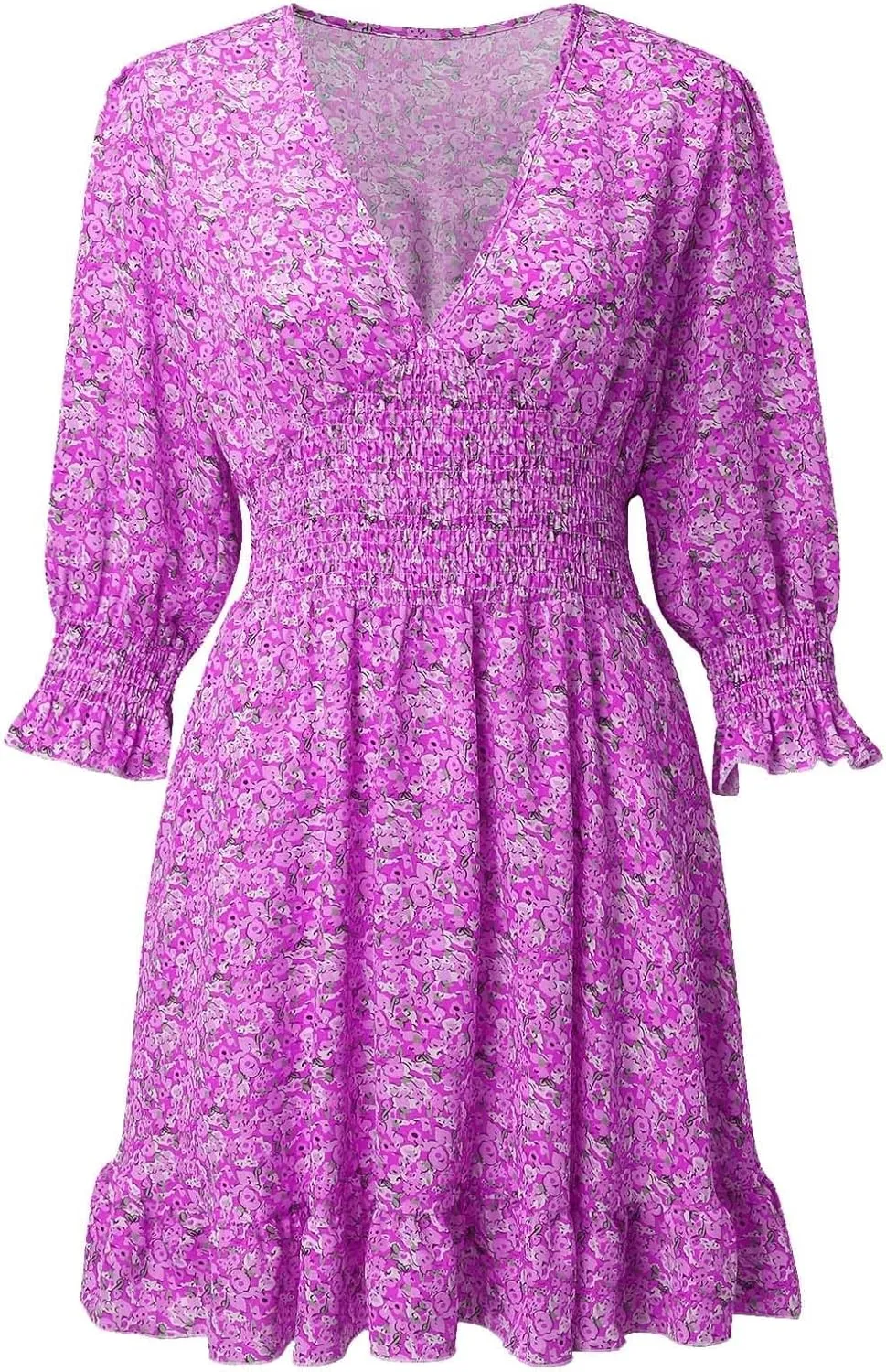Dresses for Women Floral Midi Dress A-line Skirt Prom Dresses Deep V-Neck Flowy Wedding Guest Dress Beach Sundress