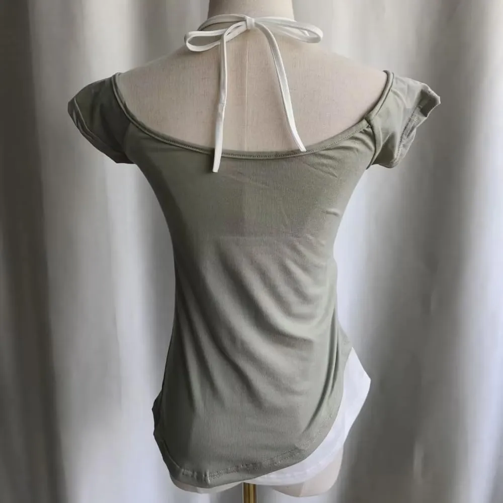 Emo Grunge Shirts Women 2000s Graphic Baby Tees Short Sleeve Vintage Y2k Crop Tops Fake Two Piece Alt Clothes