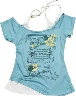 Emo Grunge Shirts Women 2000s Graphic Baby Tees Short Sleeve Vintage Y2k Crop Tops Fake Two Piece Alt Clothes