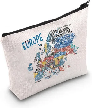 Europe Adventure Lover Makeup Bag European Map Travel Vacation Holiday Cosmetic Bag BFF Women Gift (EUROPE)