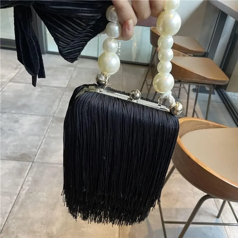 Evening Dinner Bag Pearl Handle Handbag Tassel Crossbody Bag Messenger Bag Wedding Party Prom Clutch Purse