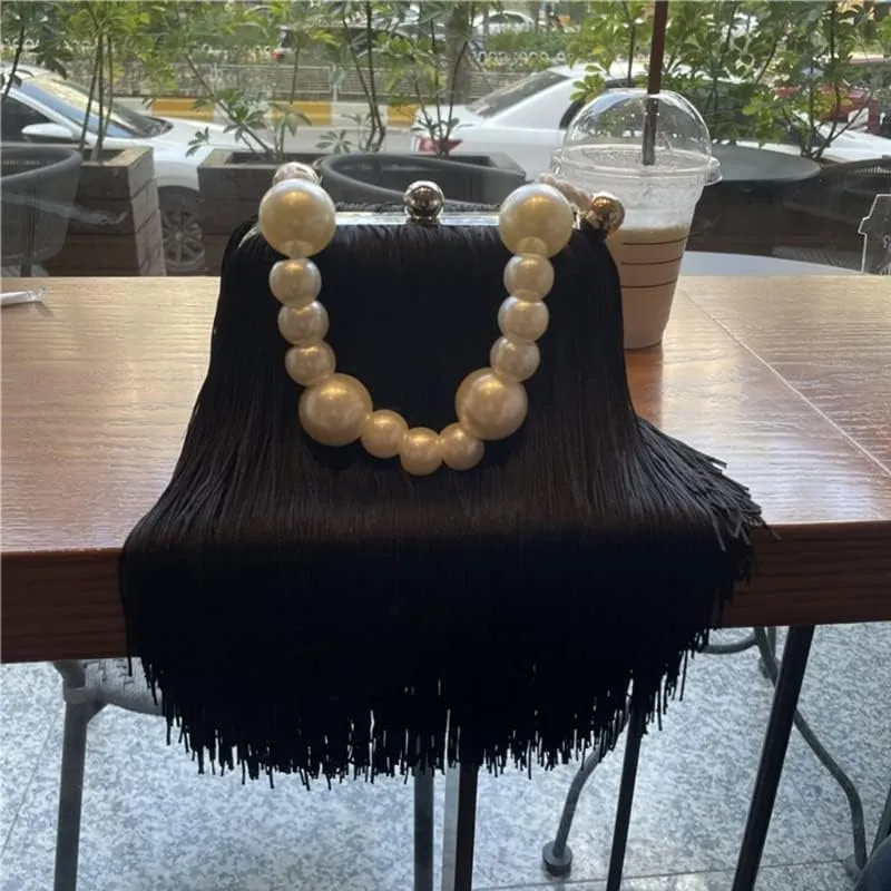 Evening Dinner Bag Pearl Handle Handbag Tassel Crossbody Bag Messenger Bag Wedding Party Prom Clutch Purse