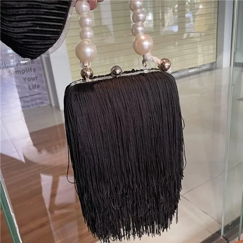 Evening Dinner Bag Pearl Handle Handbag Tassel Crossbody Bag Messenger Bag Wedding Party Prom Clutch Purse
