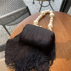 Evening Dinner Bag Pearl Handle Handbag Tassel Crossbody Bag Messenger Bag Wedding Party Prom Clutch Purse