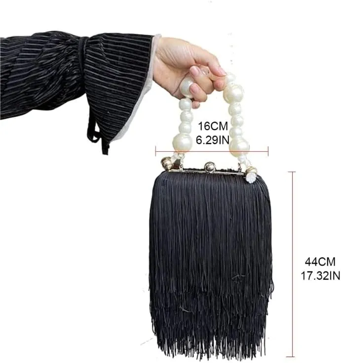 Evening Dinner Bag Pearl Handle Handbag Tassel Crossbody Bag Messenger Bag Wedding Party Prom Clutch Purse