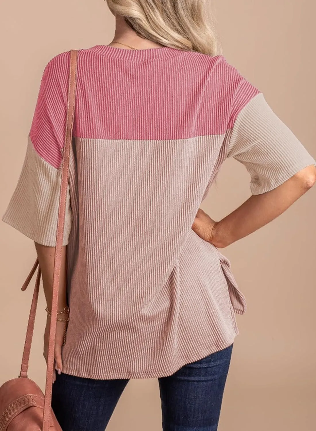Eytino Womens Plus Size Tunic Tops Crewneck Short Sleeve Color Block Pullover Shirts (1X-5X)