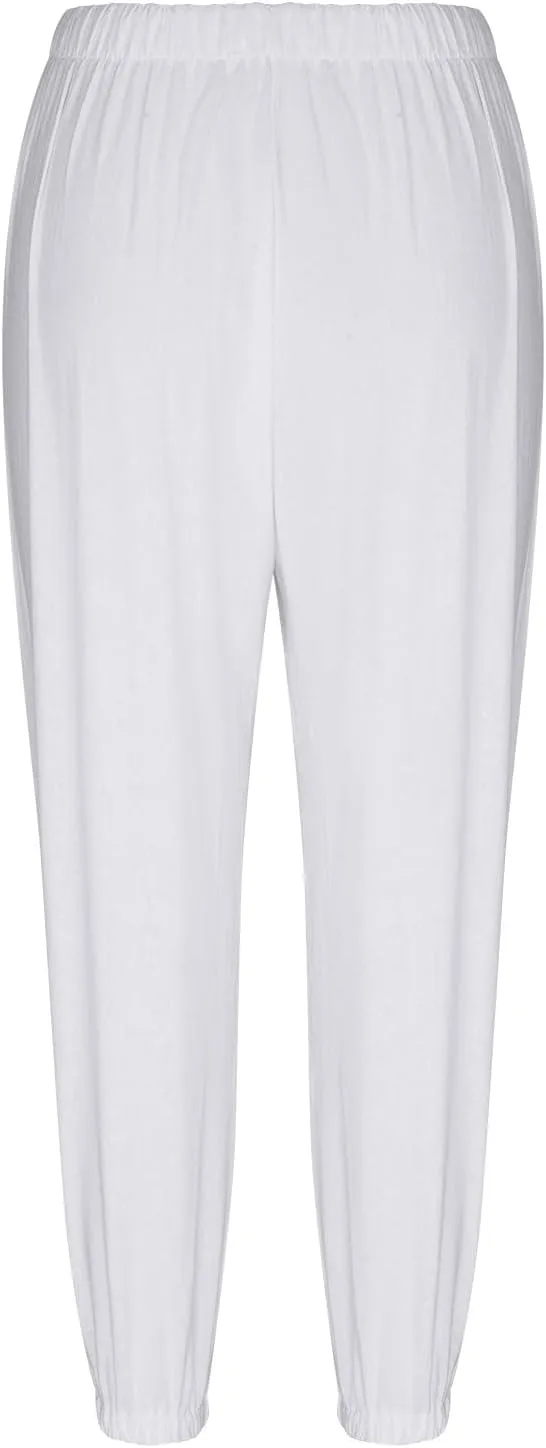 fanmpghleoo Womens Capri Pants Summer Casual Linen Pants Drawstring Waist Wide Leg Cropped Pants Trousers with Pockets