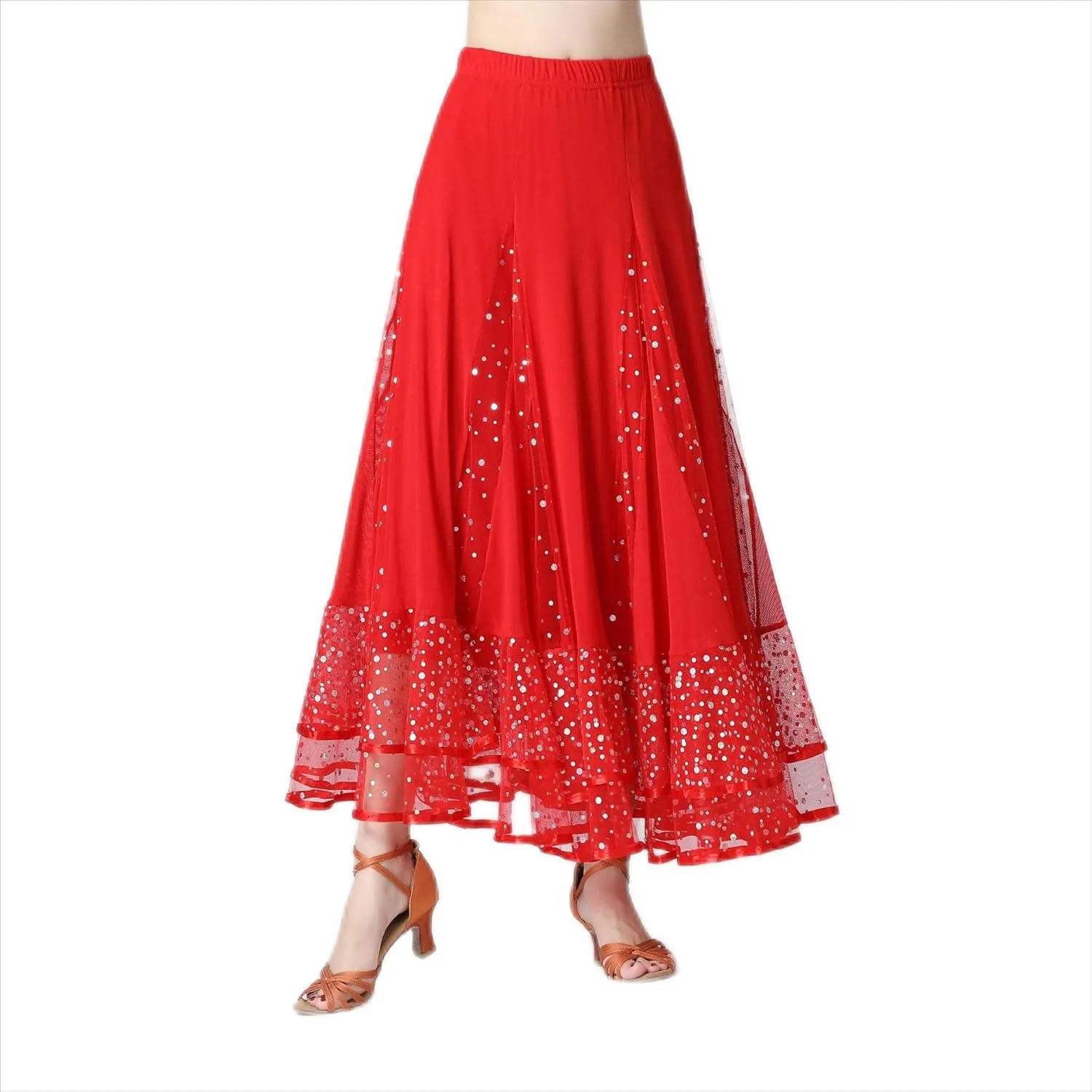 Female Ballroom Swing Skirt - Modern Dance Performance Skirt with Gradient Color, Long