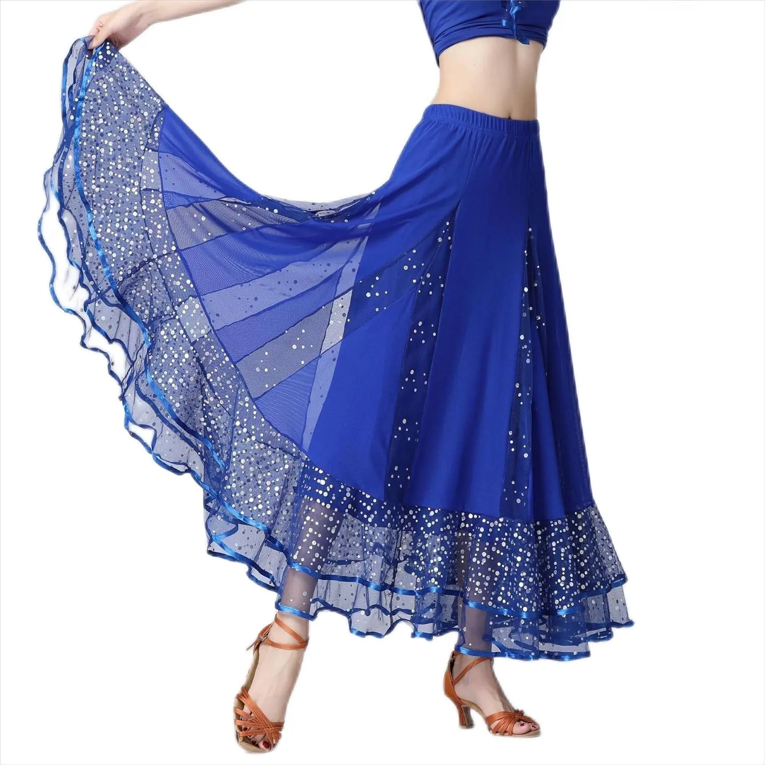 Female Ballroom Swing Skirt - Modern Dance Performance Skirt with Gradient Color, Long