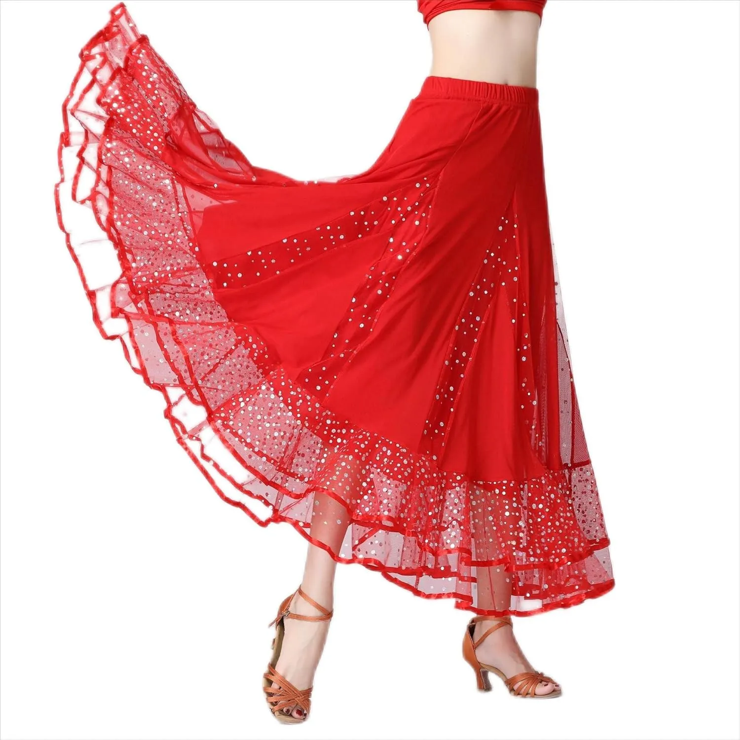 Female Ballroom Swing Skirt - Modern Dance Performance Skirt with Gradient Color, Long