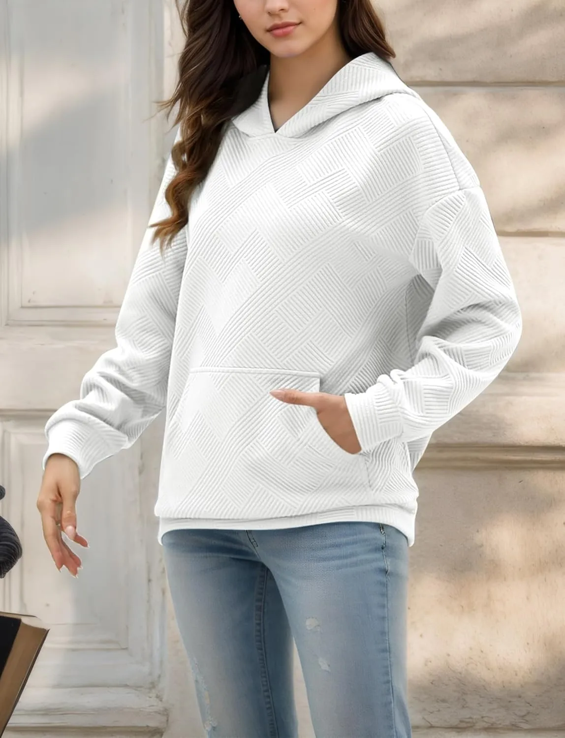 FEOYA Womens Oversized Hoodies Basic Hooded Sweatshirts Casual Long Sleeve Pullover Top with Hood Fall Winter