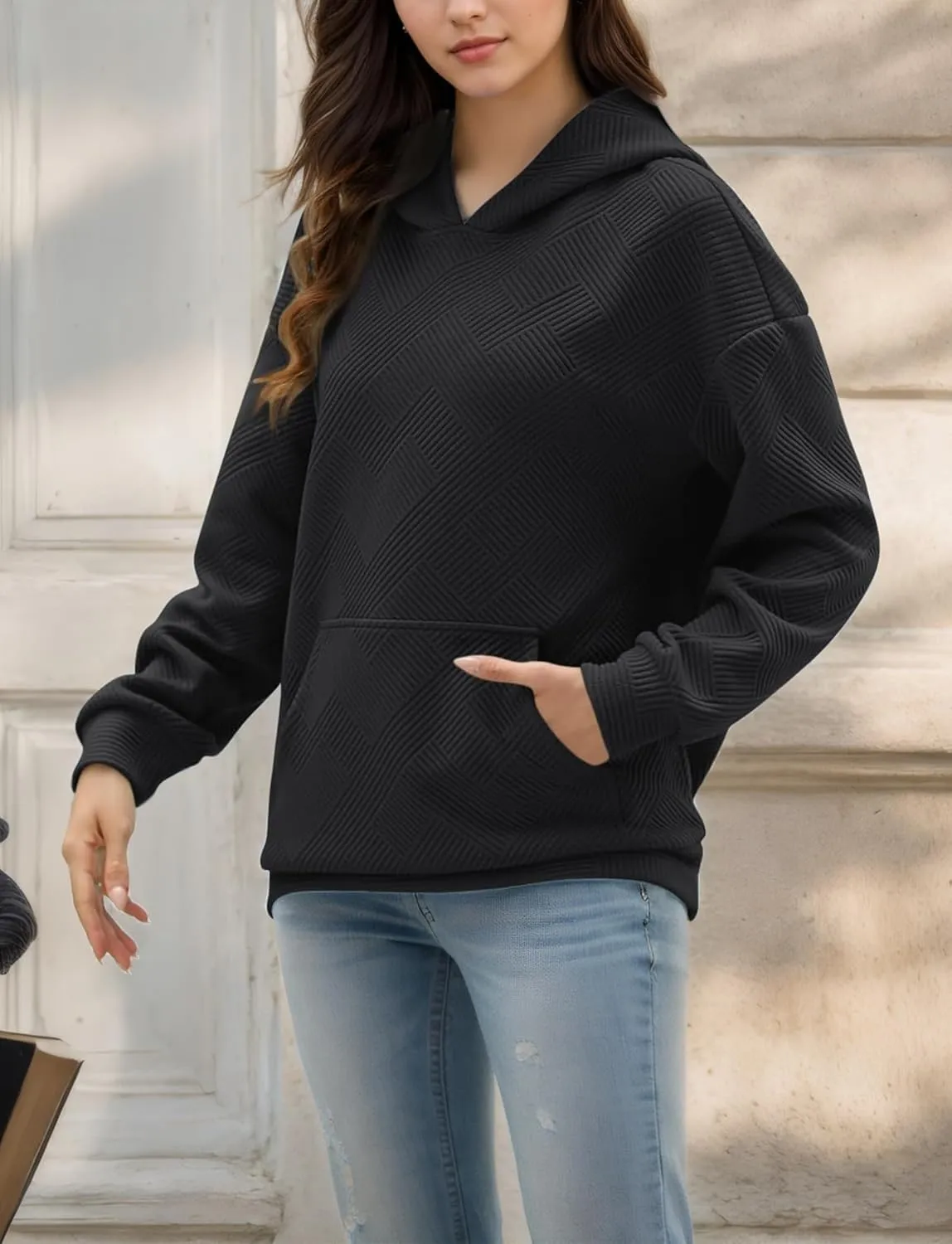 FEOYA Womens Oversized Hoodies Basic Hooded Sweatshirts Casual Long Sleeve Pullover Top with Hood Fall Winter
