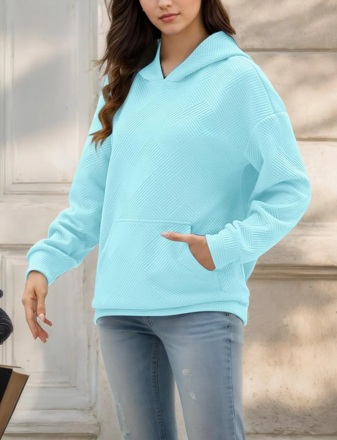 FEOYA Womens Oversized Hoodies Basic Hooded Sweatshirts Casual Long Sleeve Pullover Top with Hood Fall Winter
