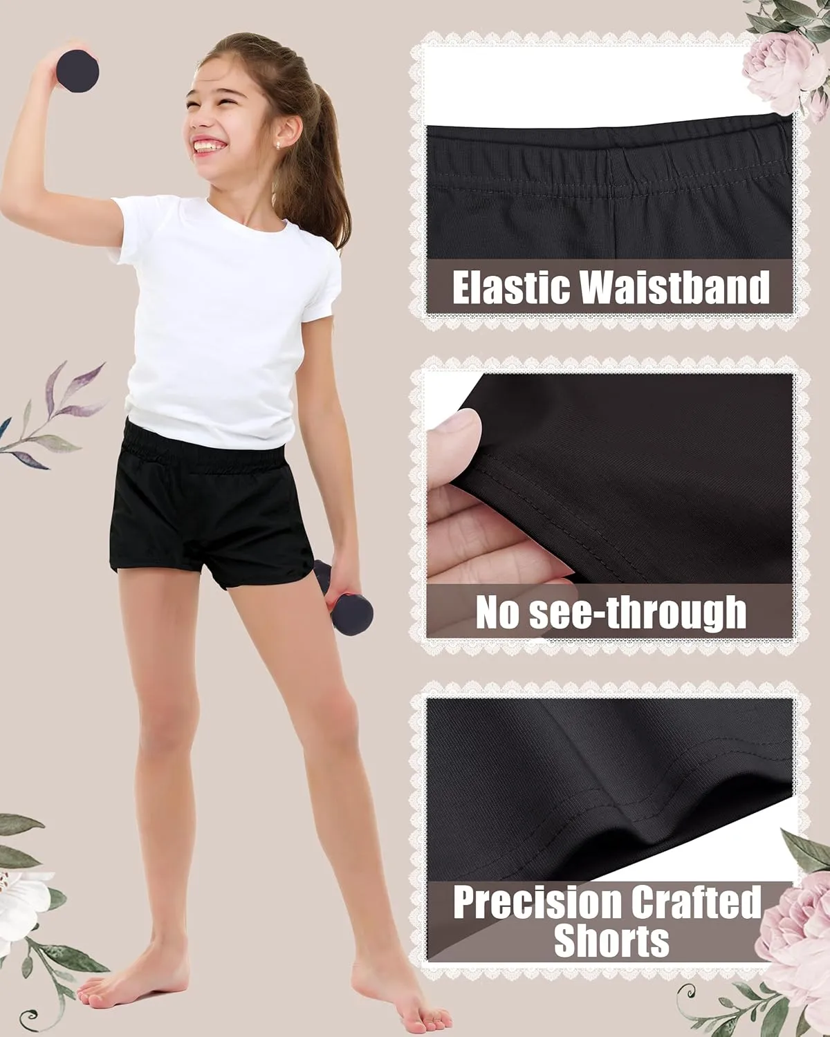 FEQO Girls Bike, Run, Hike Shorts - Cotton, Low Rise, Modern Style - Pink, Black, Purple