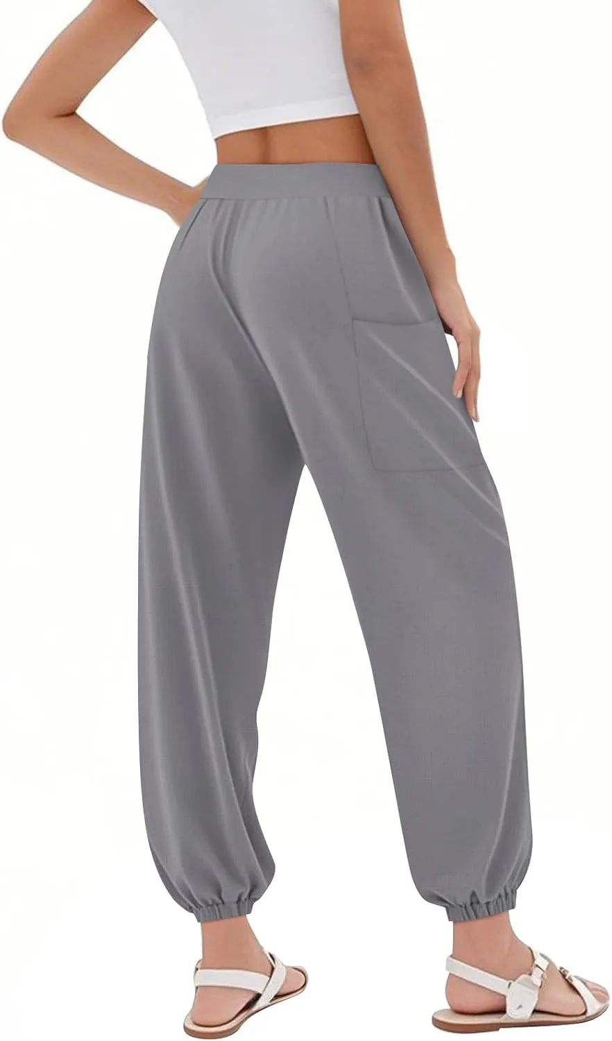 Flowy Pants for Women,Women's Harem Pants, High Waist Drawstring Joggers Boho Trousers Hippie Clothes with Pockets L1