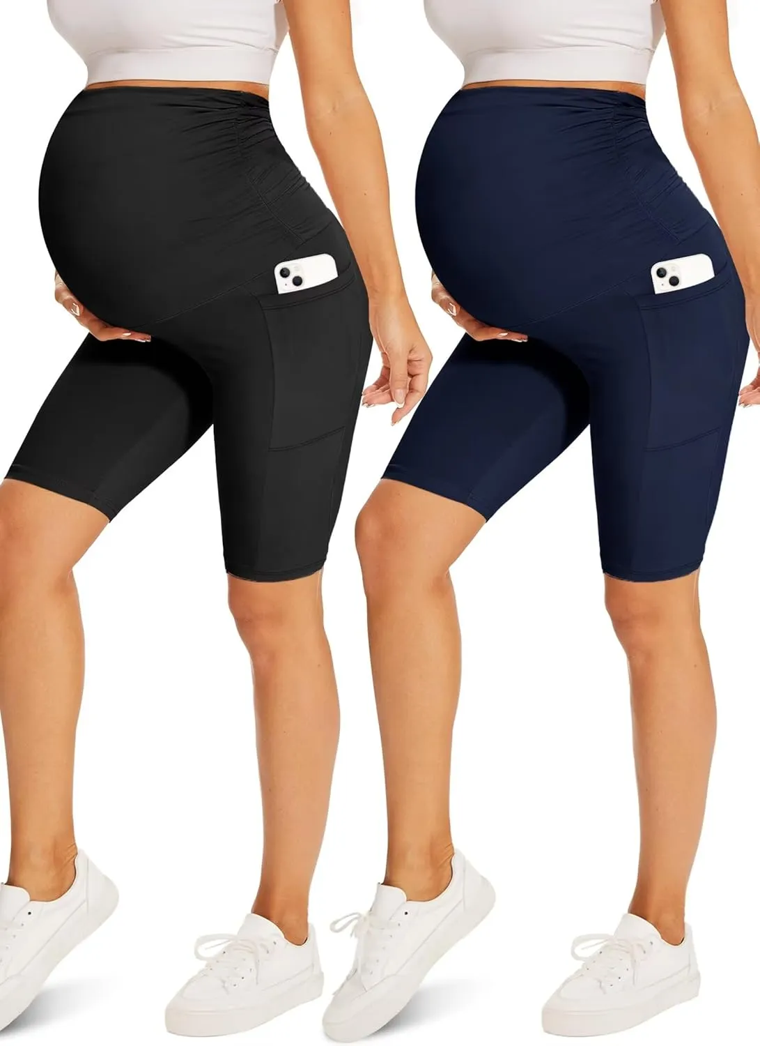 Fotociti Maternity Shorts with Pockets Over The Belly,8" Pregnancy Biker Yoga Active Workout