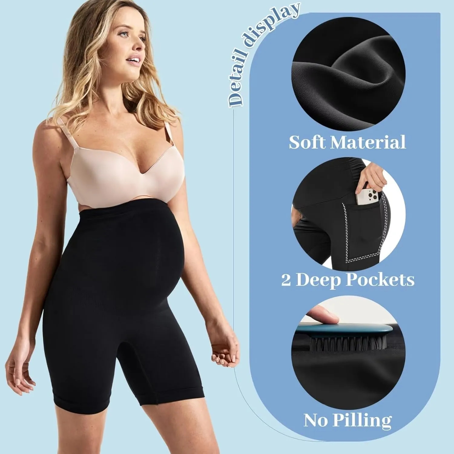Fotociti Maternity Shorts with Pockets Over The Belly,8" Pregnancy Biker Yoga Active Workout