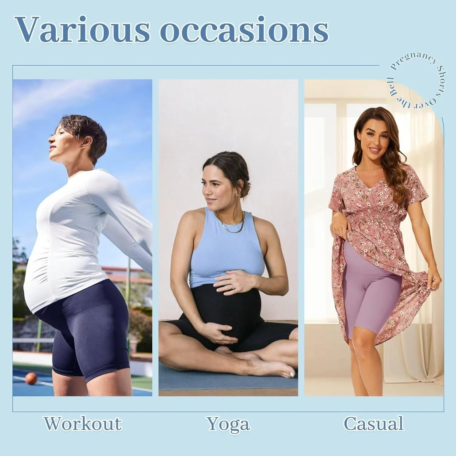 Fotociti Maternity Shorts with Pockets Over The Belly,8" Pregnancy Biker Yoga Active Workout