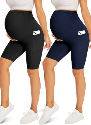 Fotociti Maternity Shorts with Pockets Over The Belly,8" Pregnancy Biker Yoga Active Workout