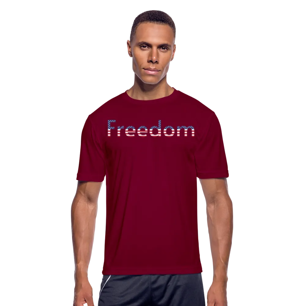 Freedom Patriotic Word Art Mens Moisture Wicking Performance T-Shirt