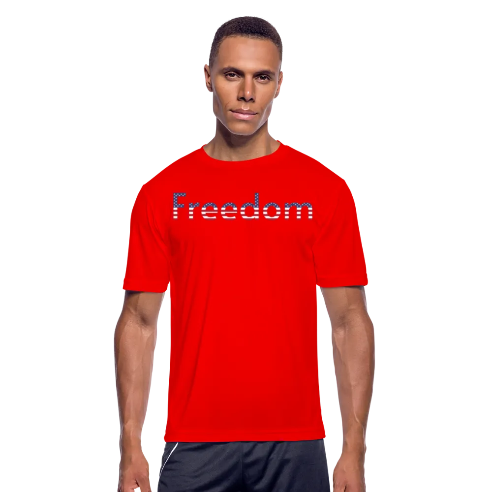 Freedom Patriotic Word Art Mens Moisture Wicking Performance T-Shirt
