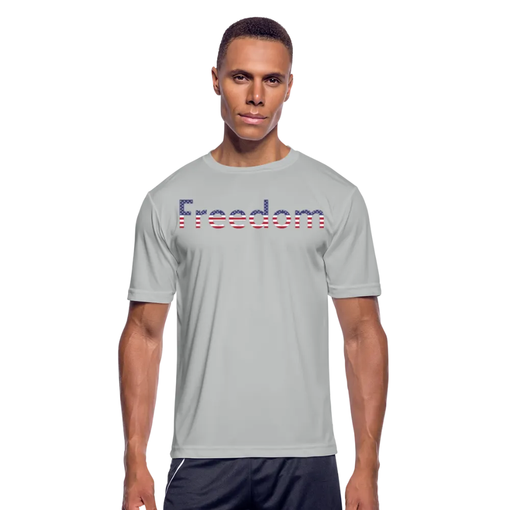 Freedom Patriotic Word Art Mens Moisture Wicking Performance T-Shirt