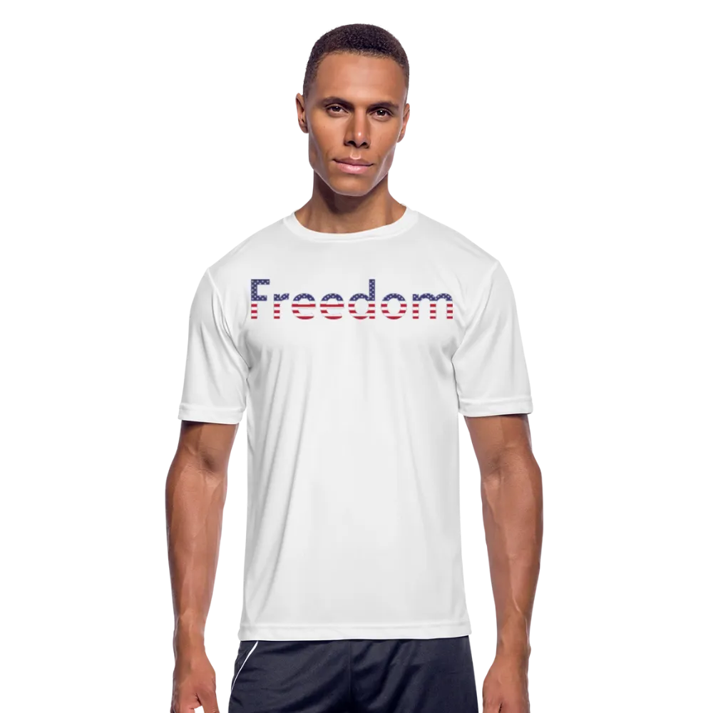 Freedom Patriotic Word Art Mens Moisture Wicking Performance T-Shirt