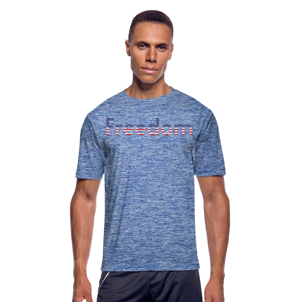 Freedom Patriotic Word Art Mens Moisture Wicking Performance T-Shirt