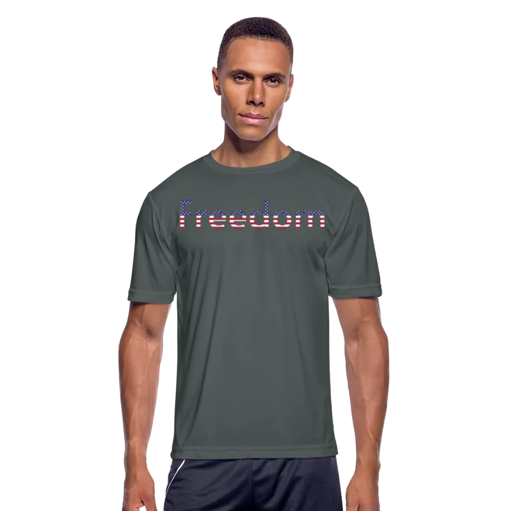 Freedom Patriotic Word Art Mens Moisture Wicking Performance T-Shirt