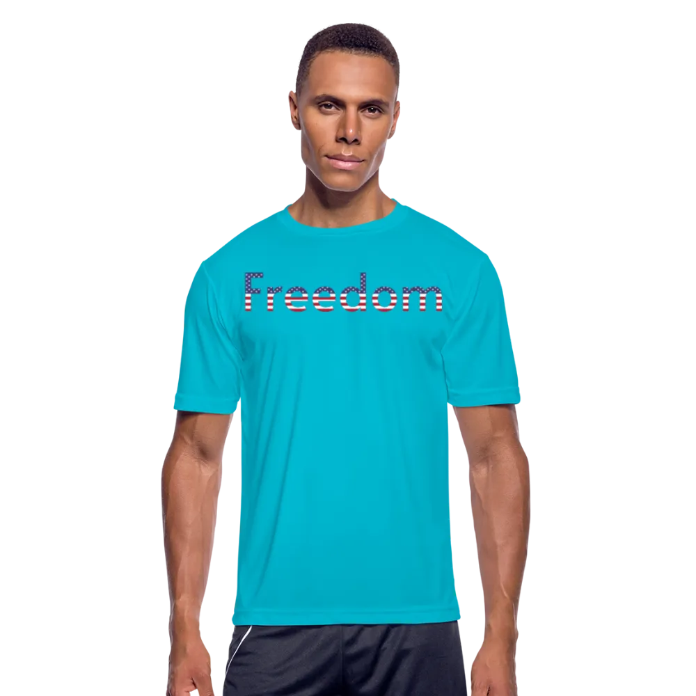 Freedom Patriotic Word Art Mens Moisture Wicking Performance T-Shirt