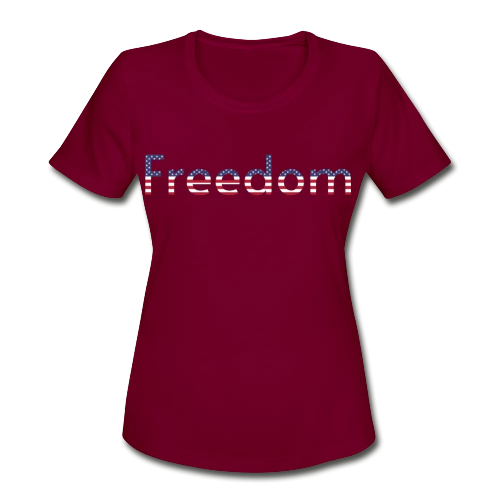Freedom Patriotic Word Art Women's Moisture Wicking Performance T-Shirt