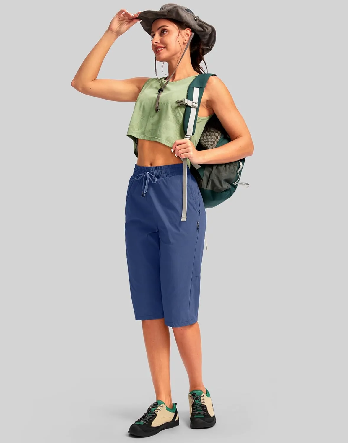 G Gradual Women's 15'' Long Shorts Below The Knee Hiking Cargo Capris Stretch Quick Dry Bermuda Shorts for Women with Pockets