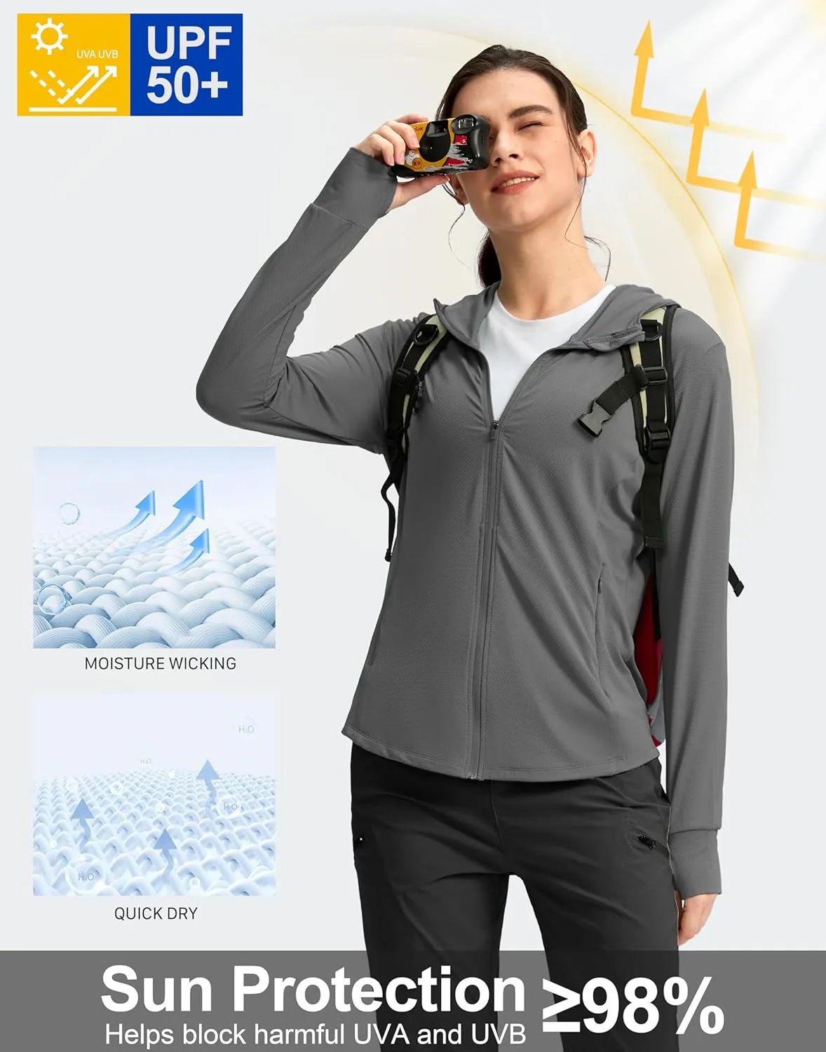 G Gradual Women's Sun Protection Jacket UPF 50  Lightweight Long Sleeve UV Shirt Summer Hoodie for Women Hiking