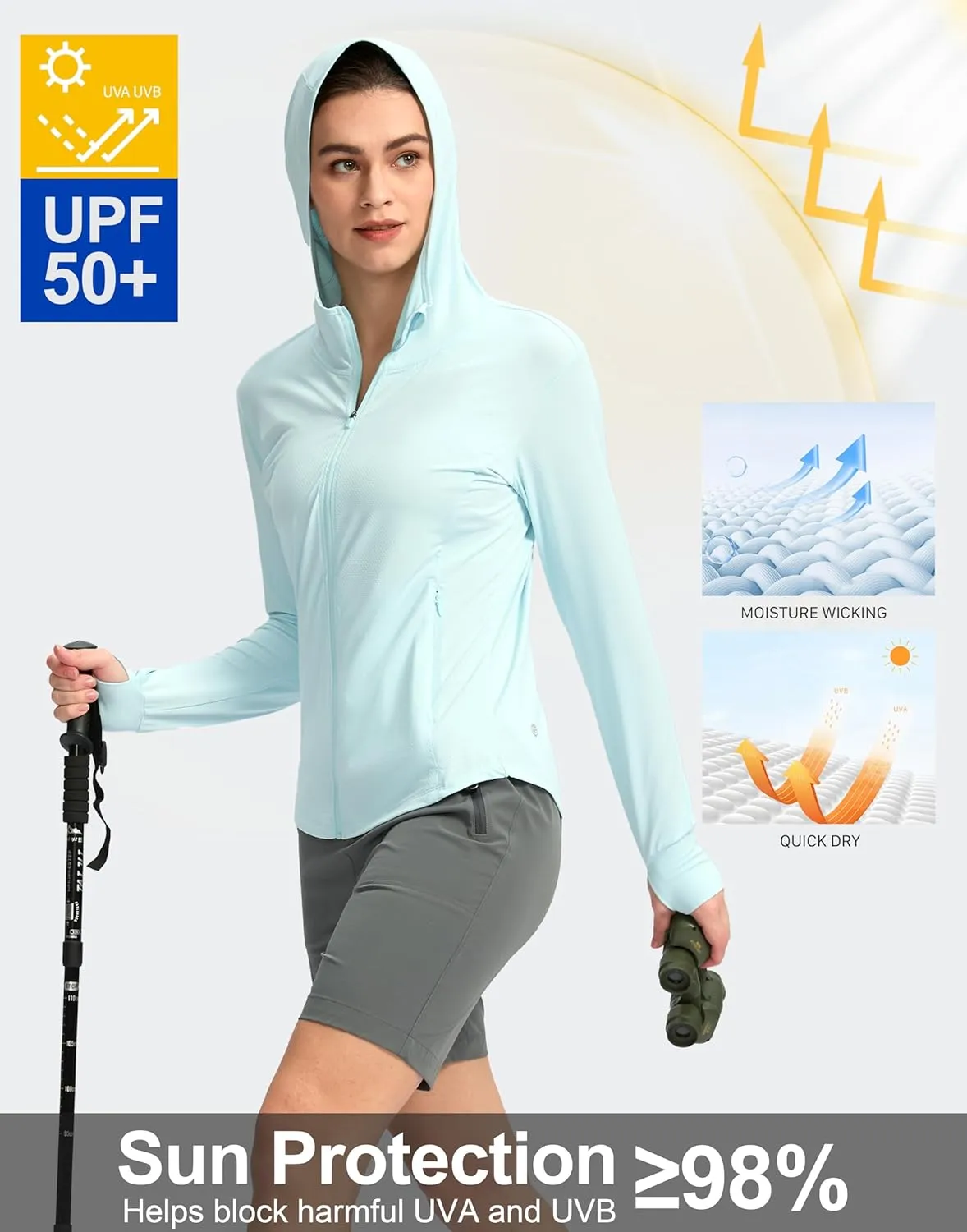 G Gradual Women's Sun Protection Jacket UPF 50  Lightweight Long Sleeve UV Shirt Summer Hoodie for Women Hiking